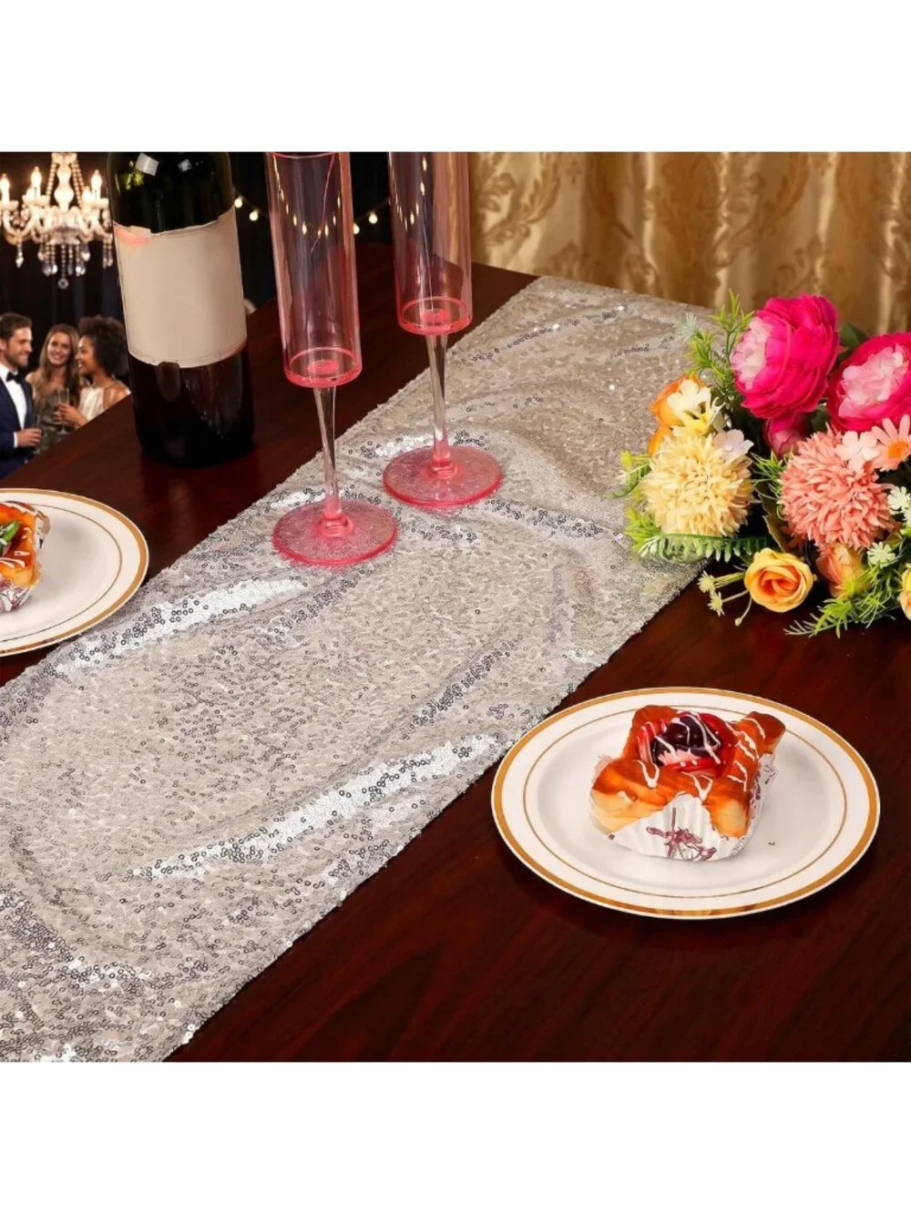 12 Pack Silver Sequin Table Runners 12